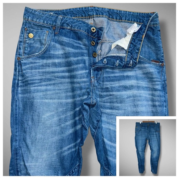G Star Raw Jeans Mens 34x30 Blue Arc 3D Tapered Linen Cotton Loose Relaxed - Picture 1 of 15